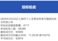 2月份沪牌拍卖结果公布：中标率9.3%，平均成交价为93974元