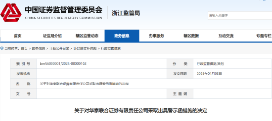 开年券商首张罚单来了！华泰联合证券收警示函