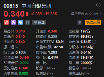 港股金猫银猫开涨46.34%、中国白银集团涨近20% 联合公告：发现大型金矿潜力